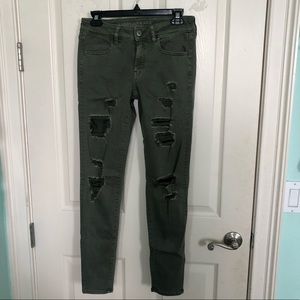 American Eagle Army Green ripped jeggings